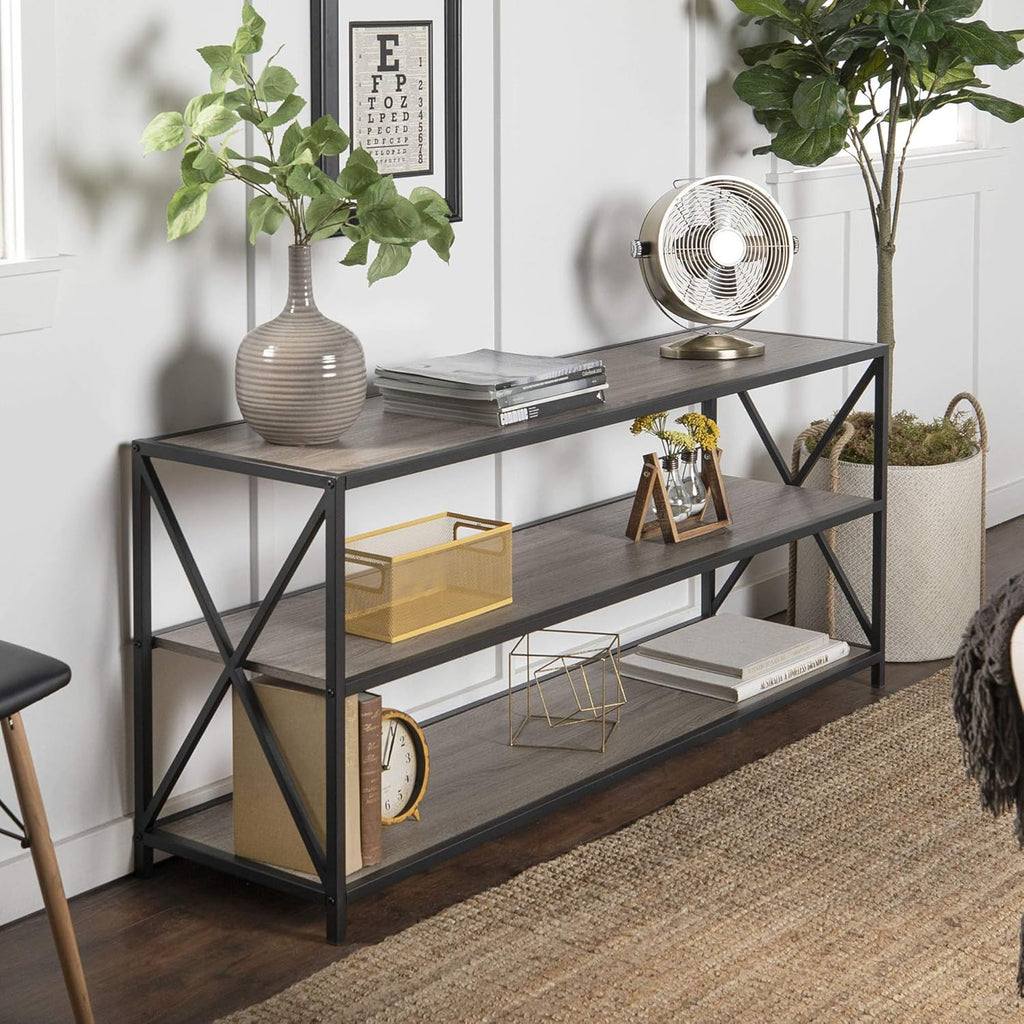 60 Inch Industrial Wood Metal Bookcase R582
