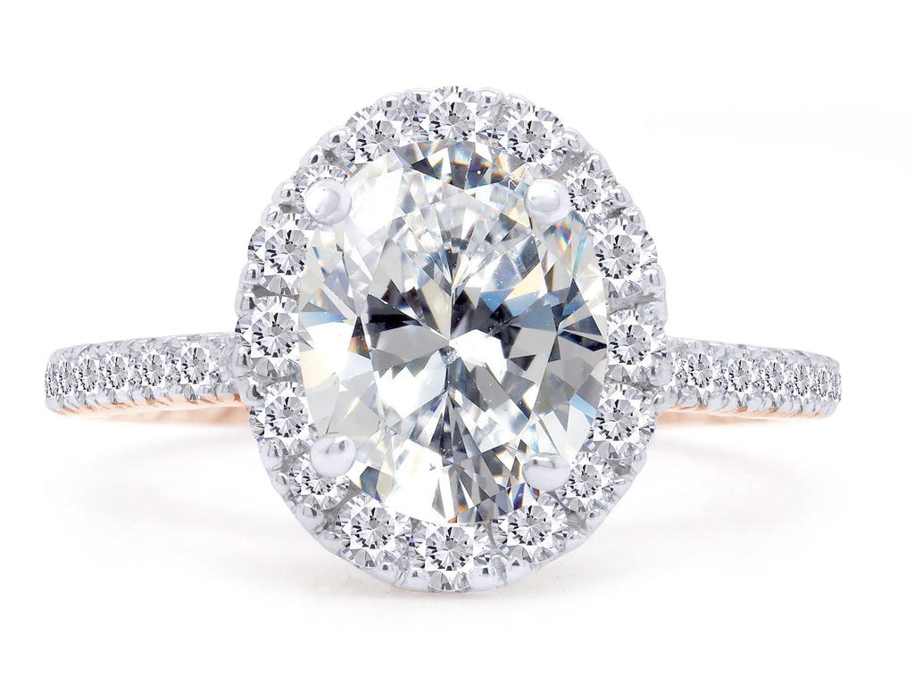 14K Rose Gold Over Sterling Silver Moissanite Solitaire Halo Engagement Ring R34380