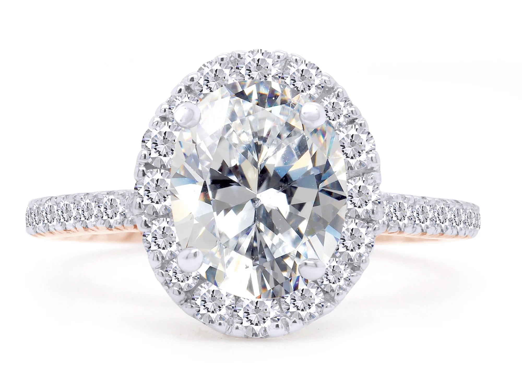 14K Rose Gold Over Sterling Silver Moissanite Solitaire Halo Engagement Ring R34380