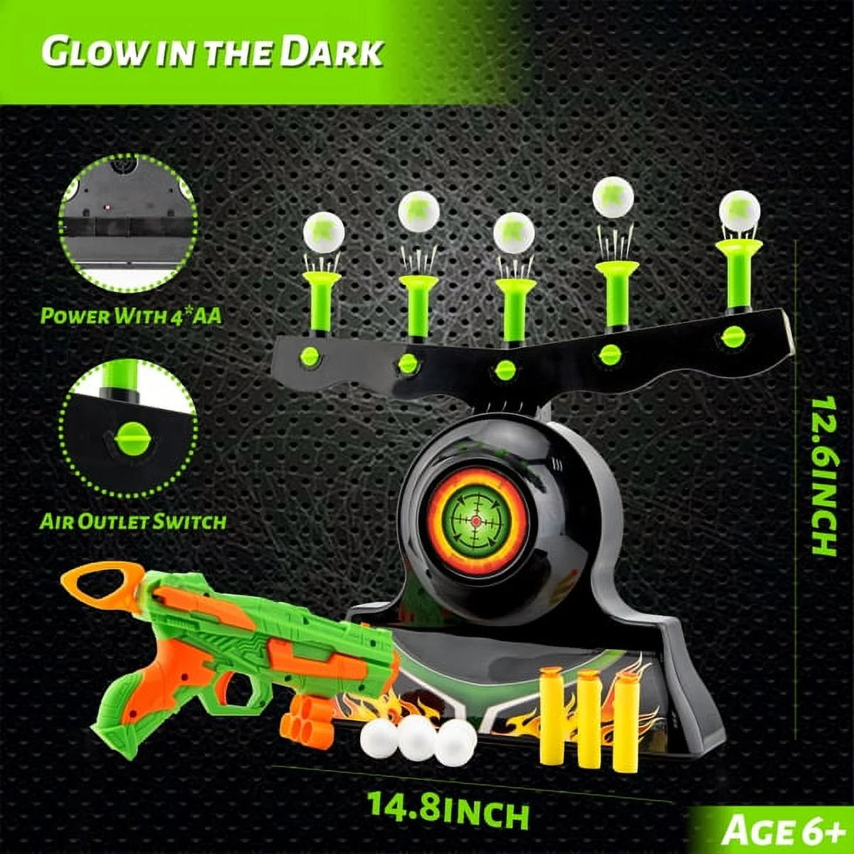 Glow in The Dark Floating Ball Target Practice Toys for Kids Boys with 10 Soft Foam Balls 3 Darts X4376