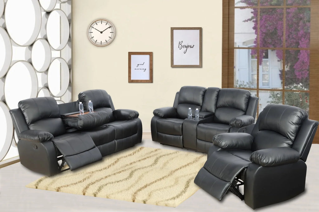 Black Reclining Sofa Set with Recliner Chair K3321