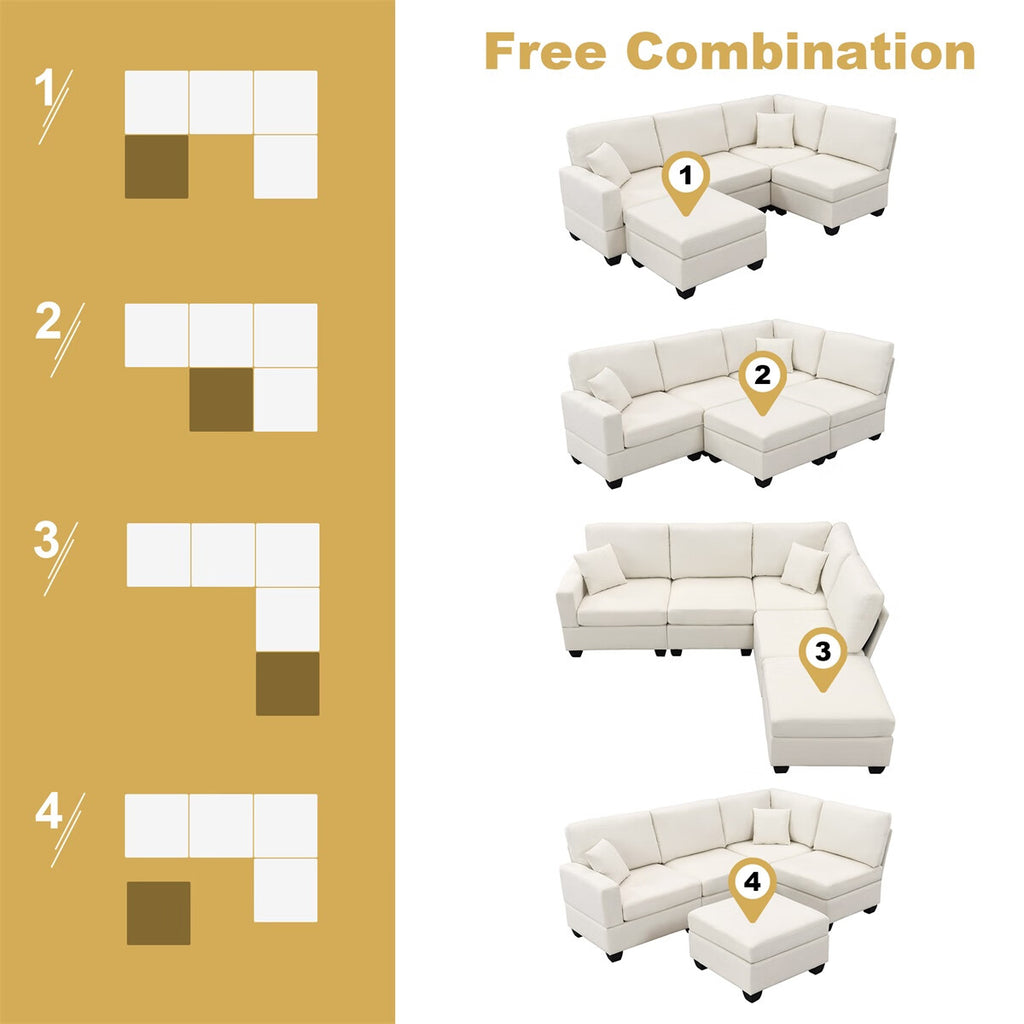 Modular Linen Fabric Sectional Sofa with Ottoman and 2 Pillows U508567
