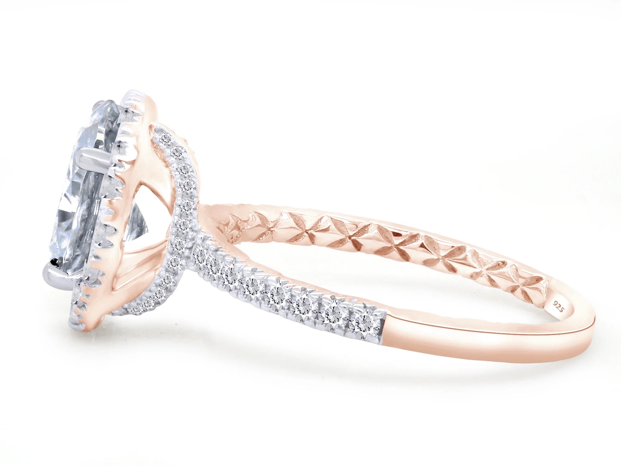 14K Rose Gold Over Sterling Silver Moissanite Solitaire Halo Engagement Ring R34380