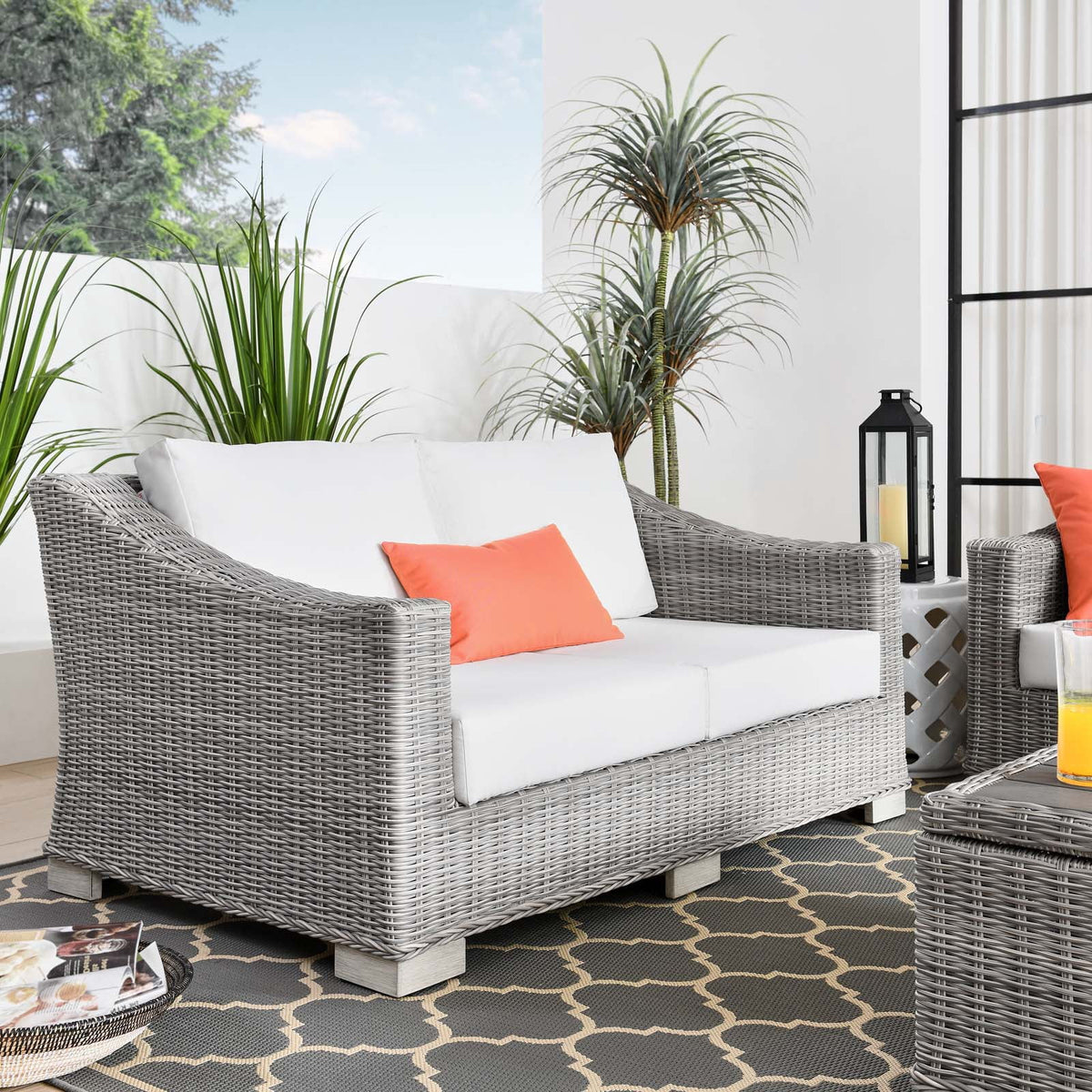 Light Grey Rattan Loveseat Sofa J8725