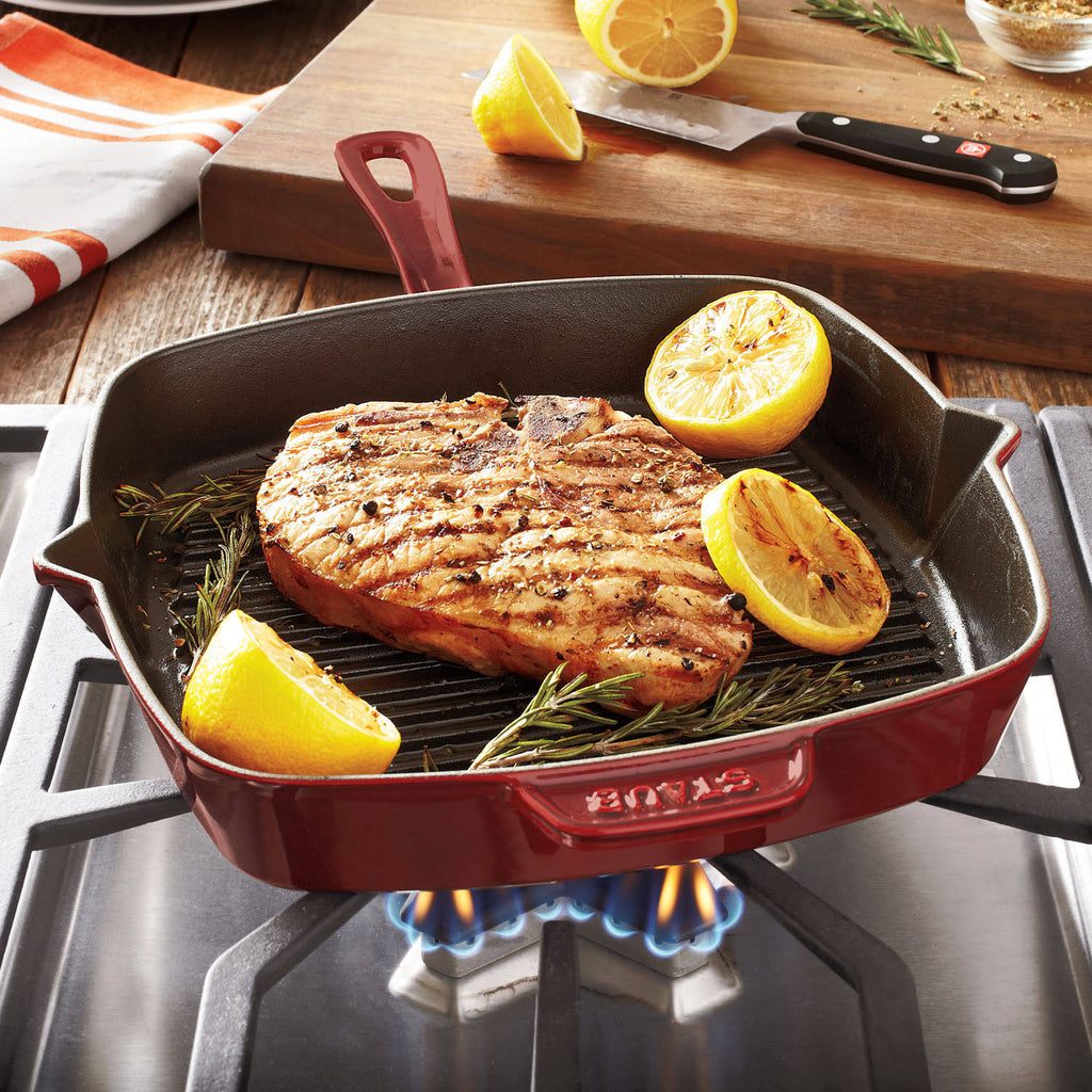 Cast Iron Square Grill Pan, 10-in, Grenadine F494140