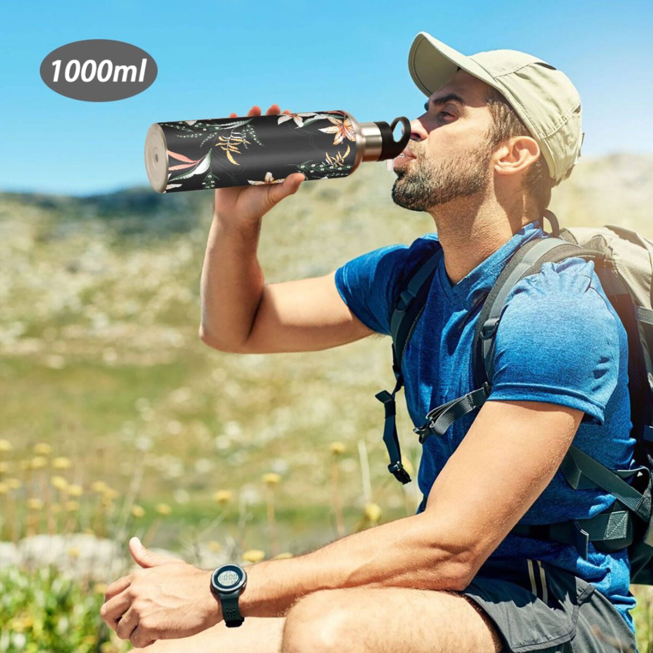 Black Stainless Steel Insulated Water Bottle with Straw Lid P736