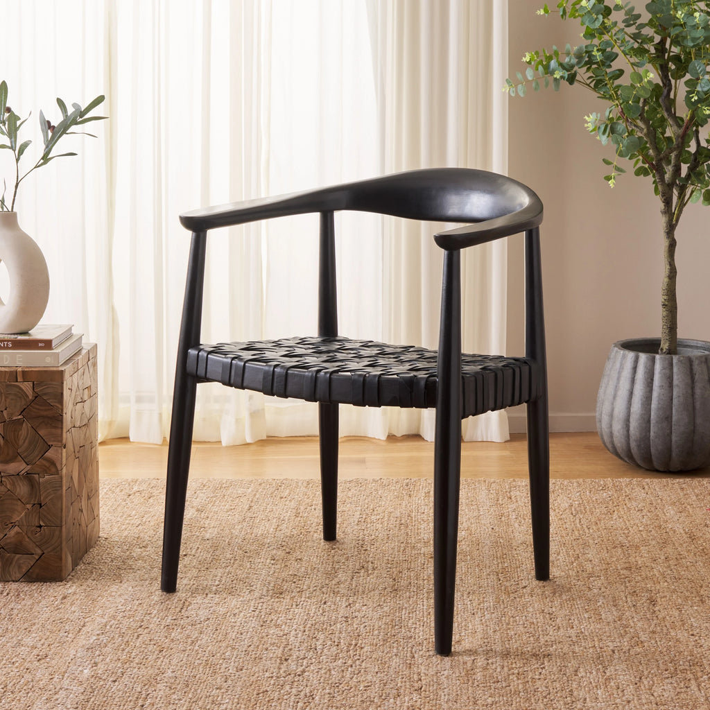 Black Leather Woven Accent Chairs G21421