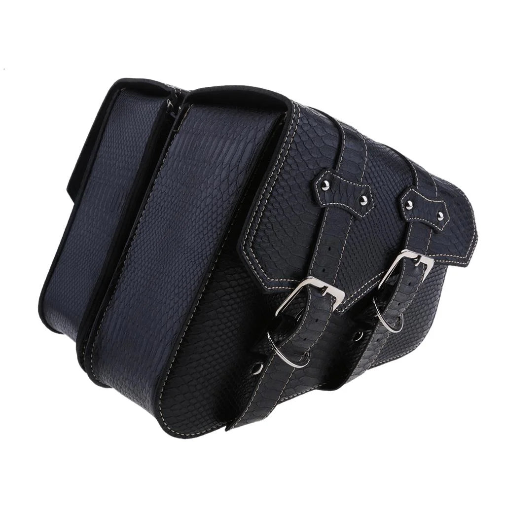 Black Leather Motorbike Pannier Saddle Bag X1778