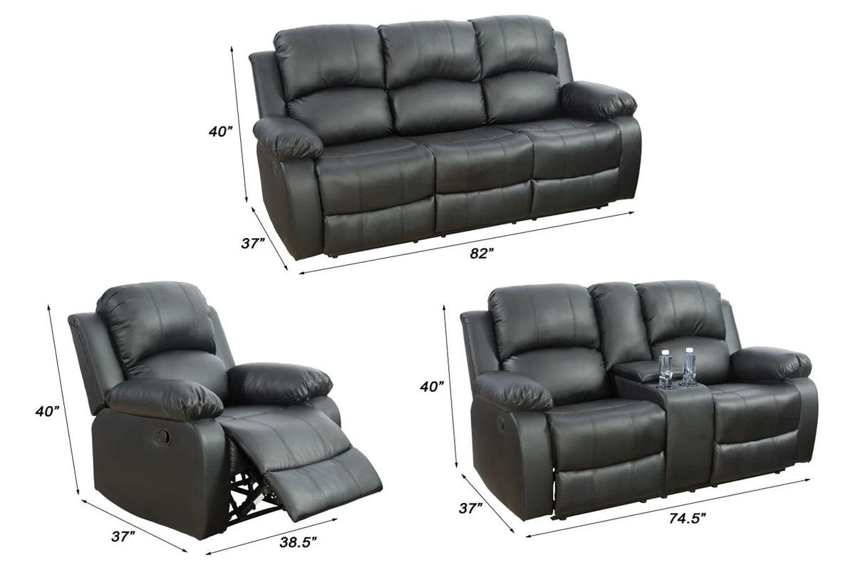 Black Reclining Sofa Set with Recliner Chair K3321