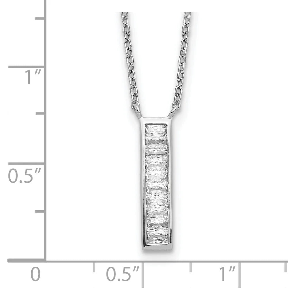 925 Sterling Silver Rhodium Plated CZ Vertical Bar Necklace 17.5" N4176