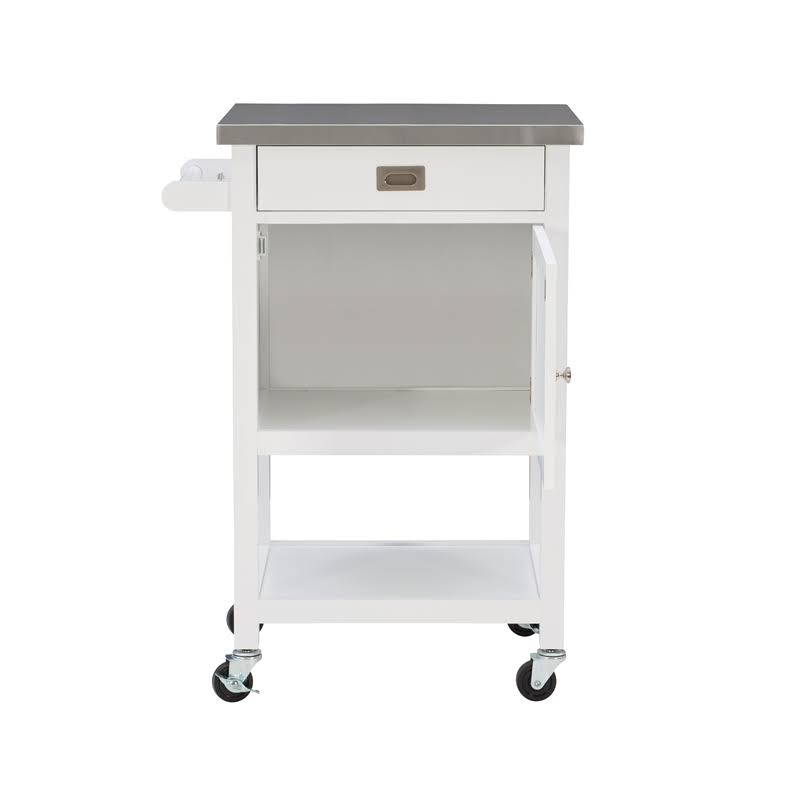 White Wood and Stainless Steel Kitchen Cart P202397