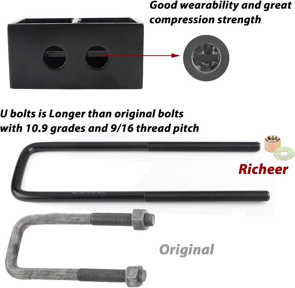 3" Rear Leveling Lift Block Kits Square U-Bolts Pickup Pack of 2 C2665