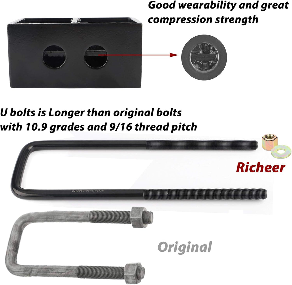 3" Rear Leveling Lift Block Kits Square U-Bolts Pickup Pack of 2 C2665