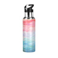 Blue and Pink Pattern Stainless Steel Insulated Water Bottle with Straw Lid Q4546