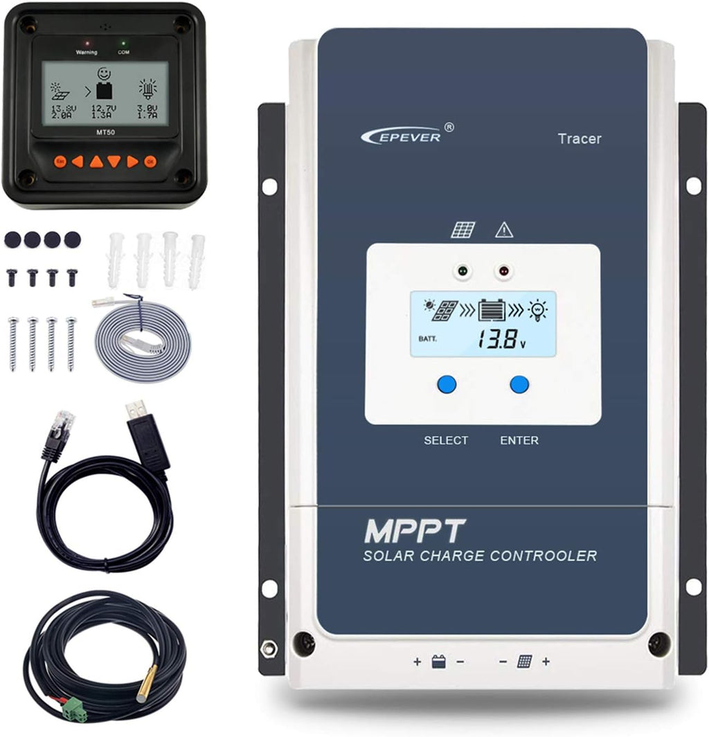 80A MPPT Solar Charge Controller 12V/24V/36V/48V Auto Max.PV 150V Input Negative Ground with MT50 Remote Meter Temperature Sensor RTS & PC Communication Cable RS485 U63752