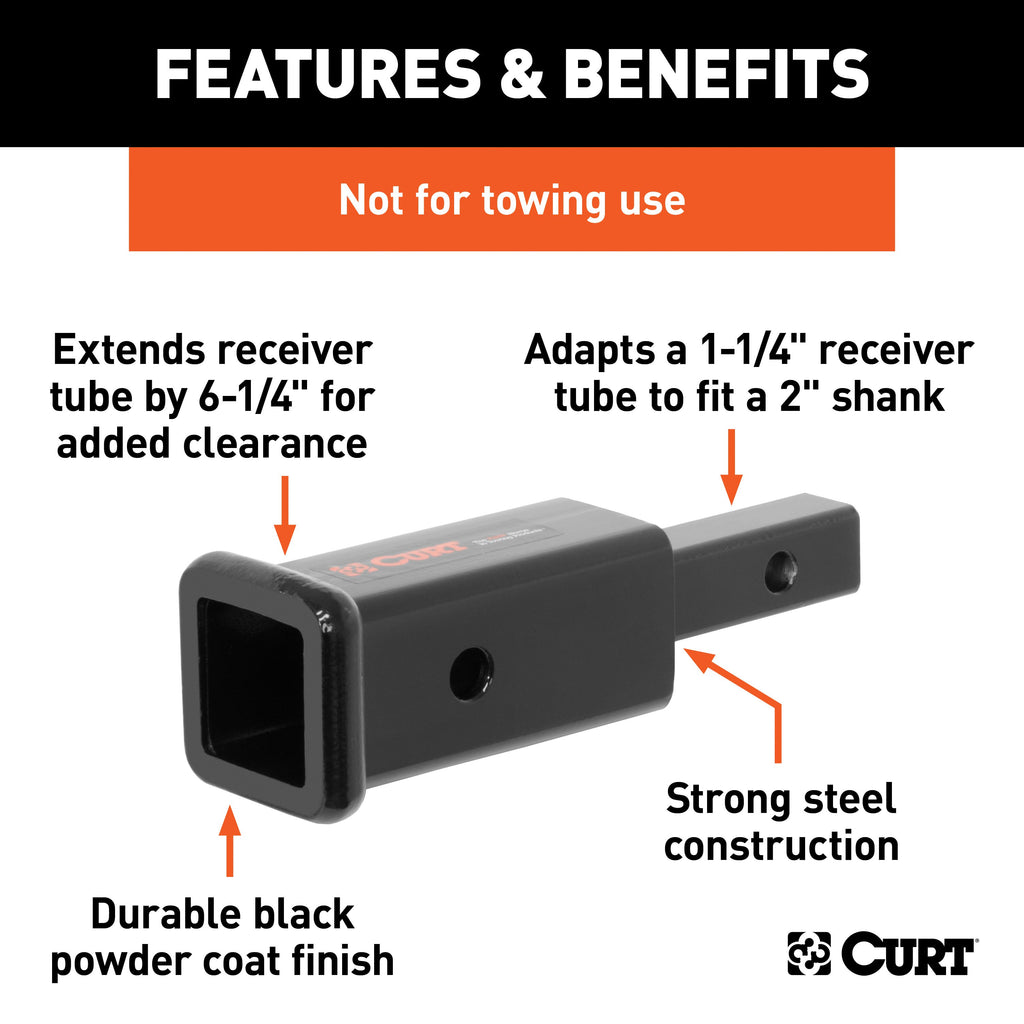 Trailer Hitch Receiver Adapter, 1-1/4 to 2-Inch, 6-1/4-In Extension, 350 lbs I393091