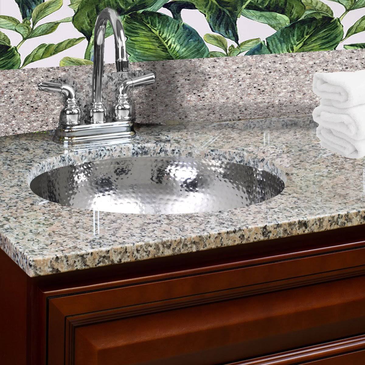 13 inch Hand Hammered Stainless Steel Round Undermount Bathroom Sink with Overflow W4970