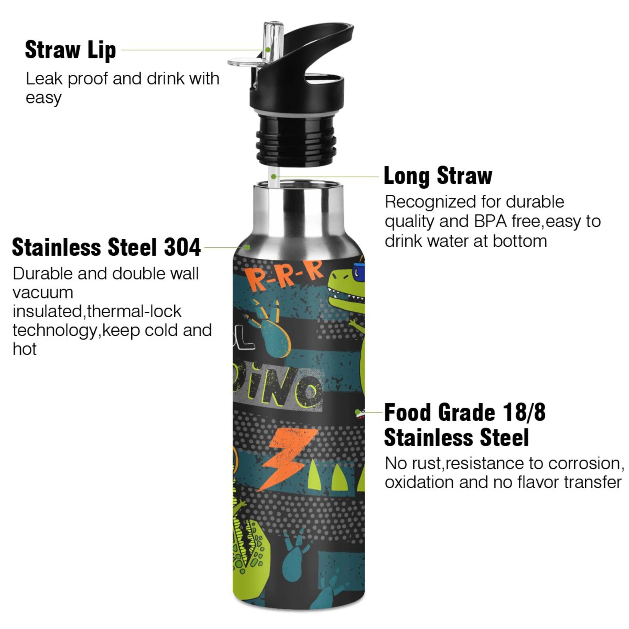 Insulated Thermos Vacuum Flask Water Bottle with Straw Lid N5264