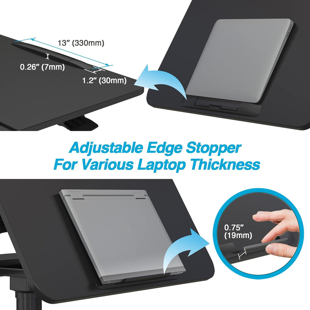 Black Mobile Standing Desk with Split Top Tilting Tray and Brake Casters D860