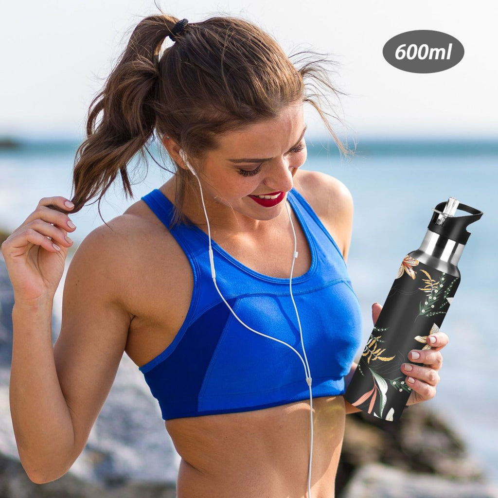 Black Stainless Steel Insulated Water Bottle with Straw Lid P736