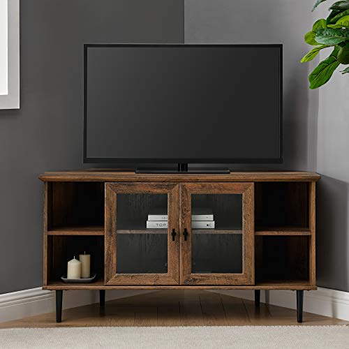 Rustic Oak 48 Inch Wood TV Stand with Glass Doors X591961