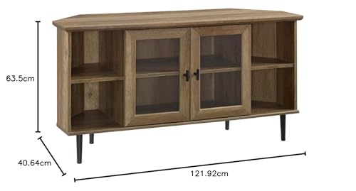 Rustic Oak 48 Inch Wood TV Stand with Glass Doors X591961