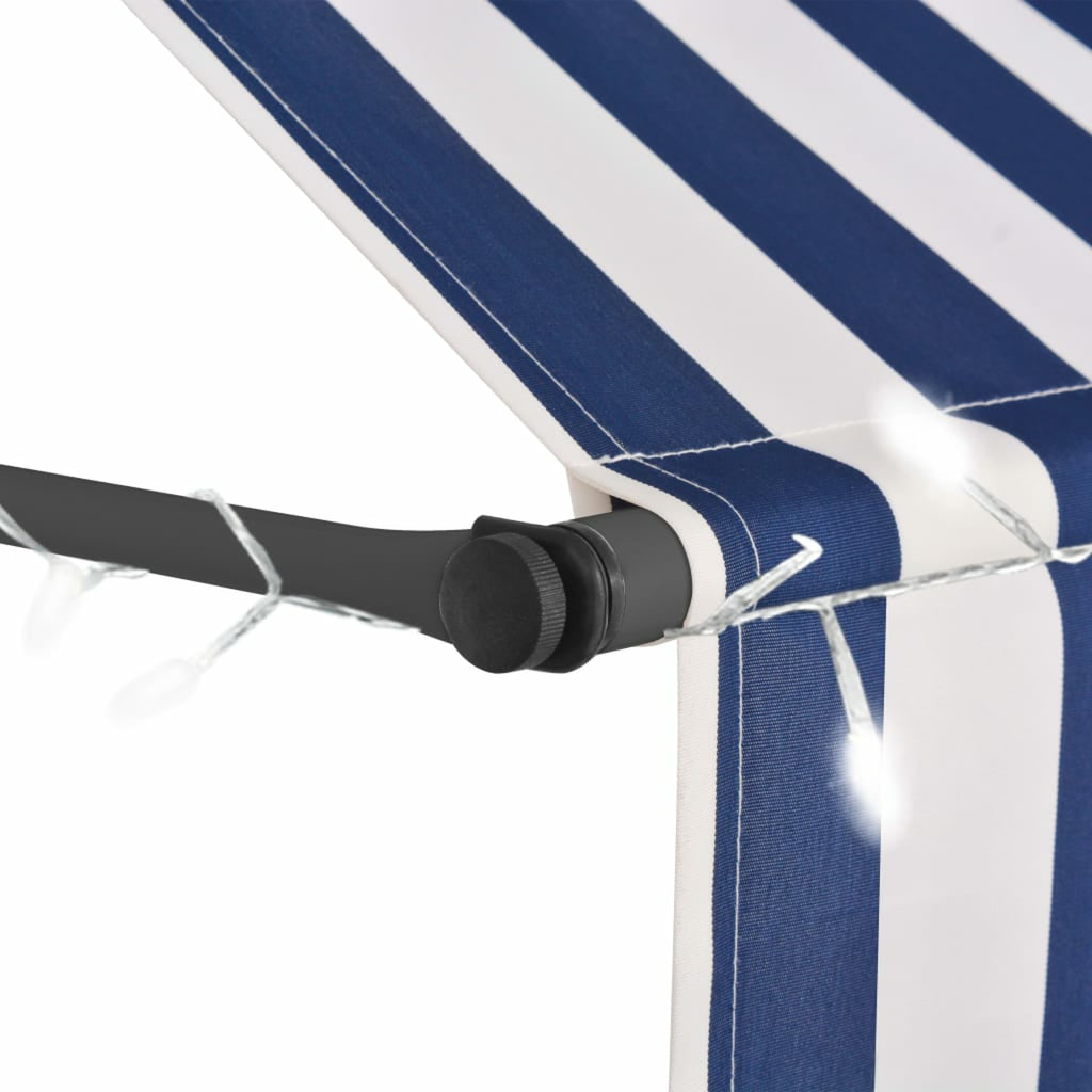 Retractable Awning with LED 157.5" Blue and White M240