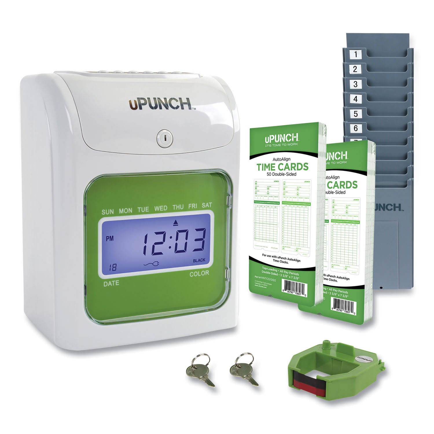 Beige/Green Electronic Time Clock Bundle I81371