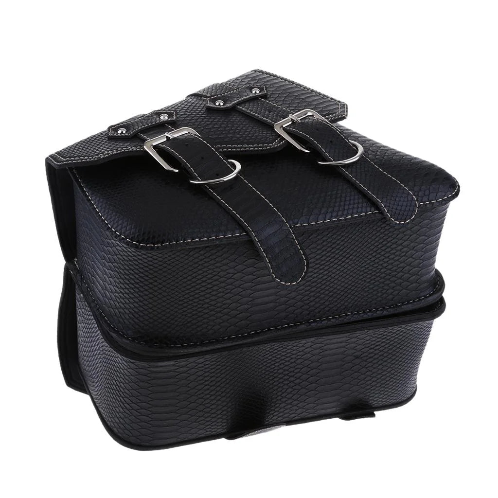 Black Leather Motorbike Pannier Saddle Bag X1778