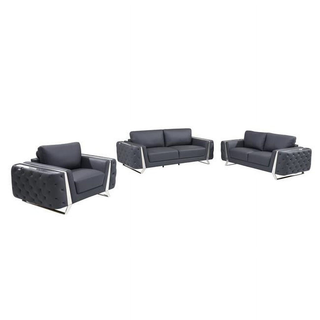 Genuine Leather Dark Gray 3 Piece Seating Set V35589