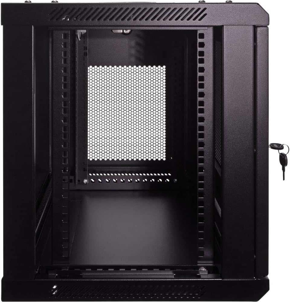 9U Wallmount Cabinet Enclosure 19-Inch Server Network Rack with Locking Perforated Door Black B563
