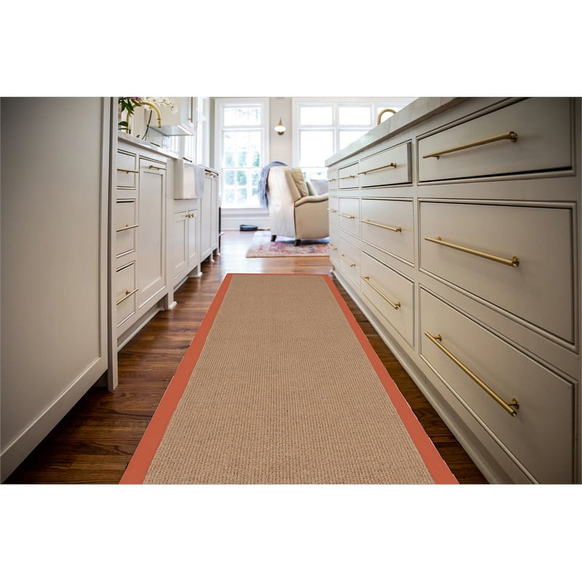 Machine Tufted Wool 2'6"x12' Rug in Brown and Burnt Orange U280437