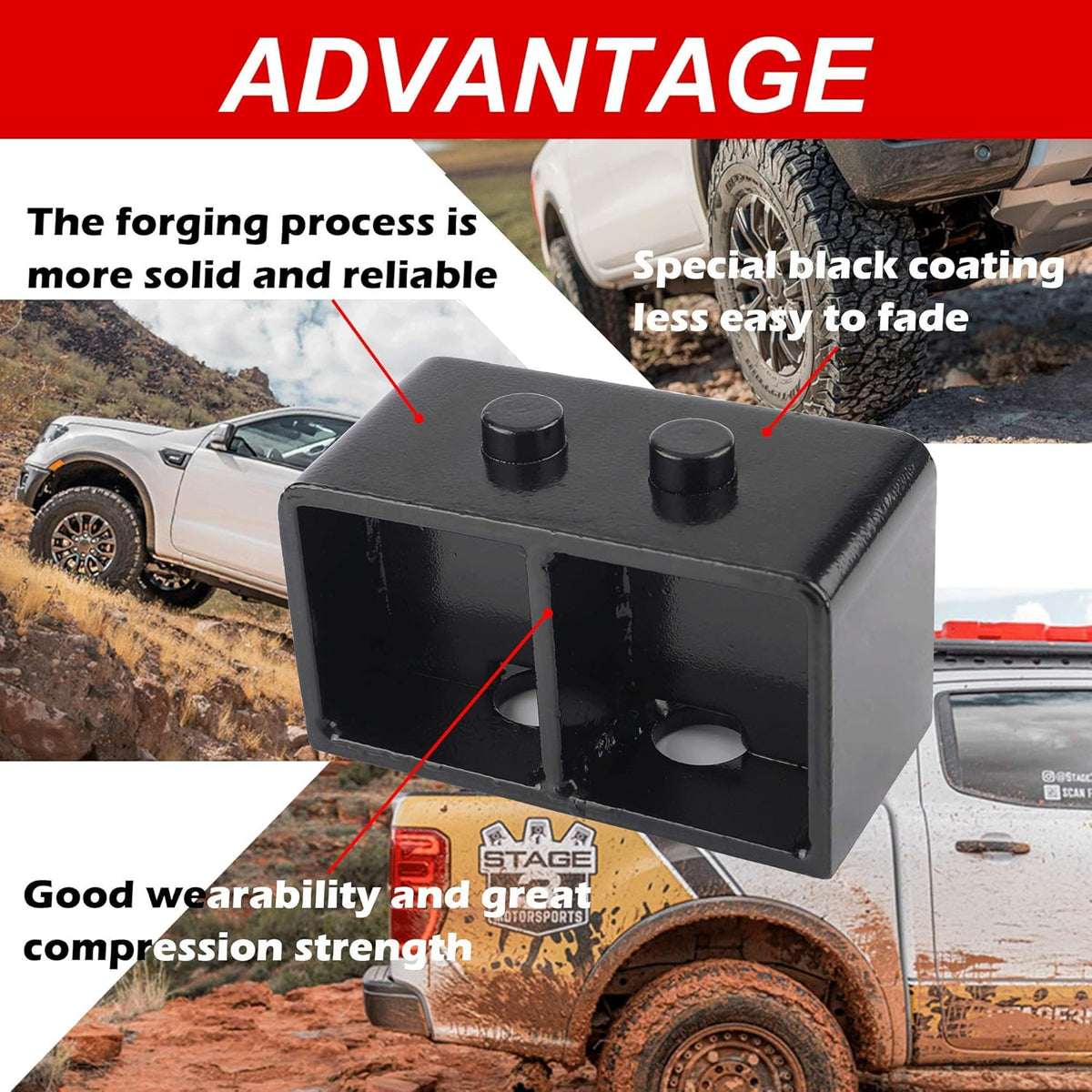 3" Rear Leveling Lift Block Kits Square U-Bolts Pickup Pack of 2 C2665