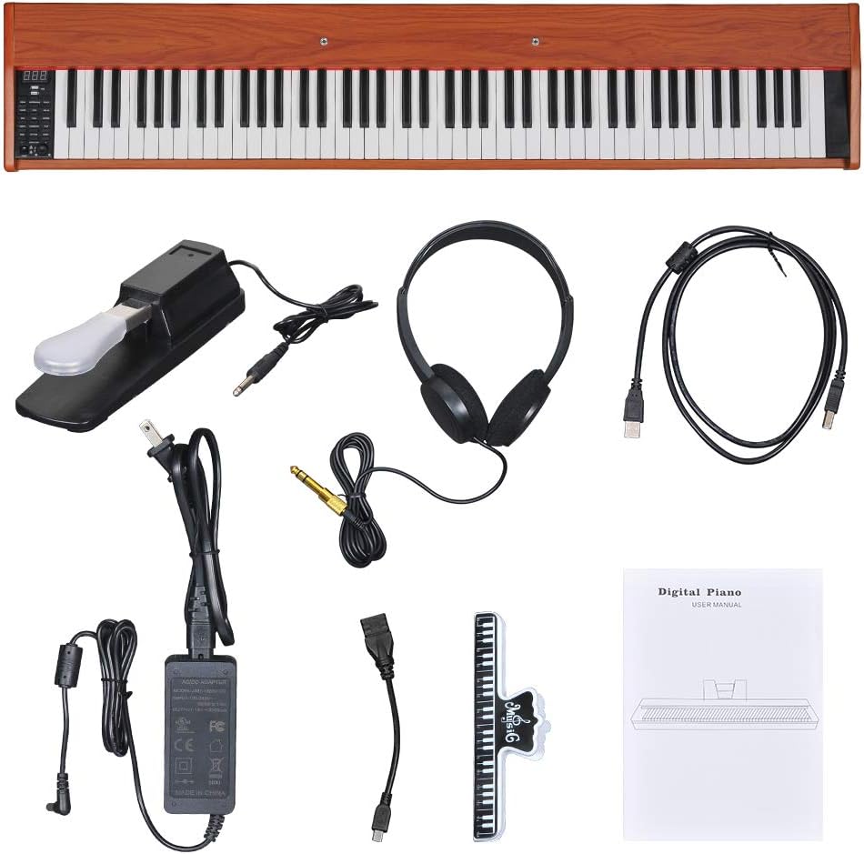 88 Key Digital Piano Electric Piano with Sustain Pedal, Power Adapter, Headphone Q205086