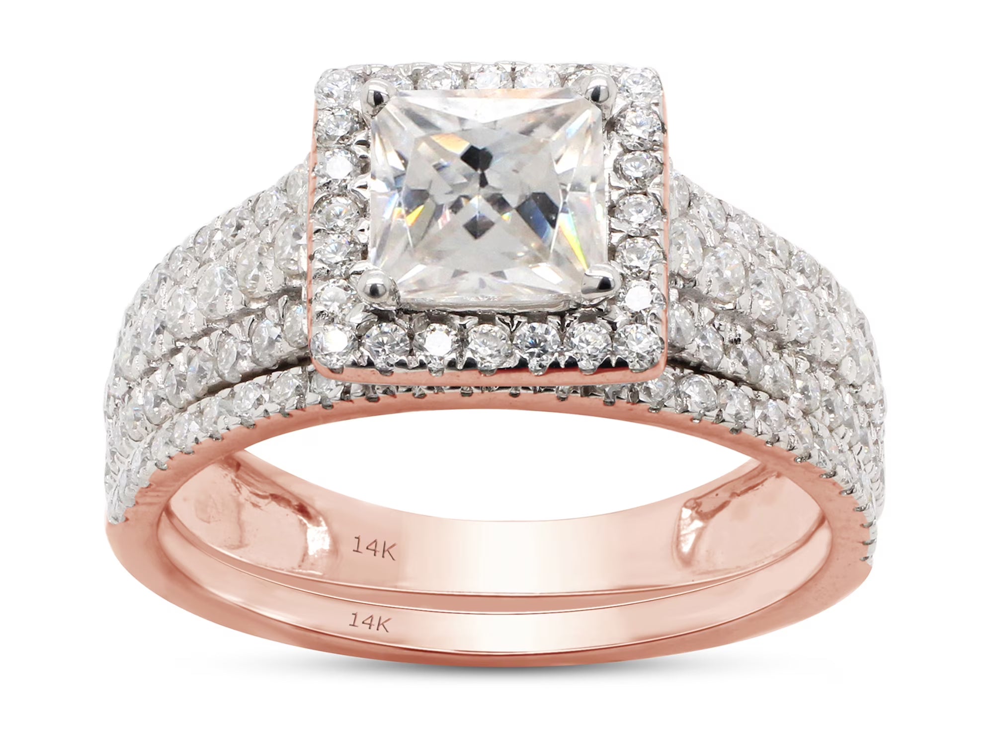 1 1/2 ct. t.w Princess & Round Cut Lab Created Moissanite Diamond Halo Engagement Ring In 14K Solid Rose Gold Q410