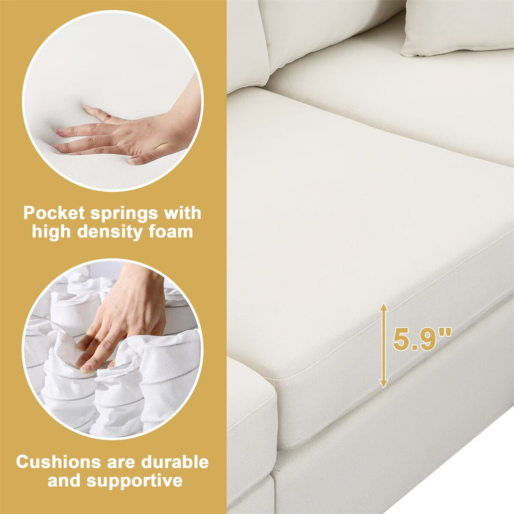 Modular Linen Fabric Sectional Sofa with Ottoman and 2 Pillows U508567