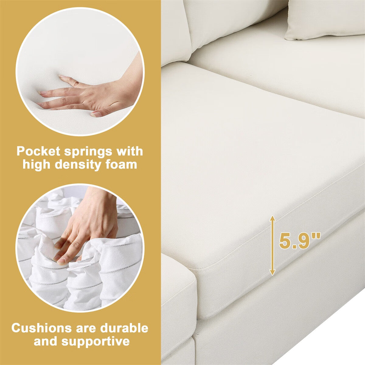 Modular Linen Fabric Sectional Sofa with Ottoman and 2 Pillows U508567