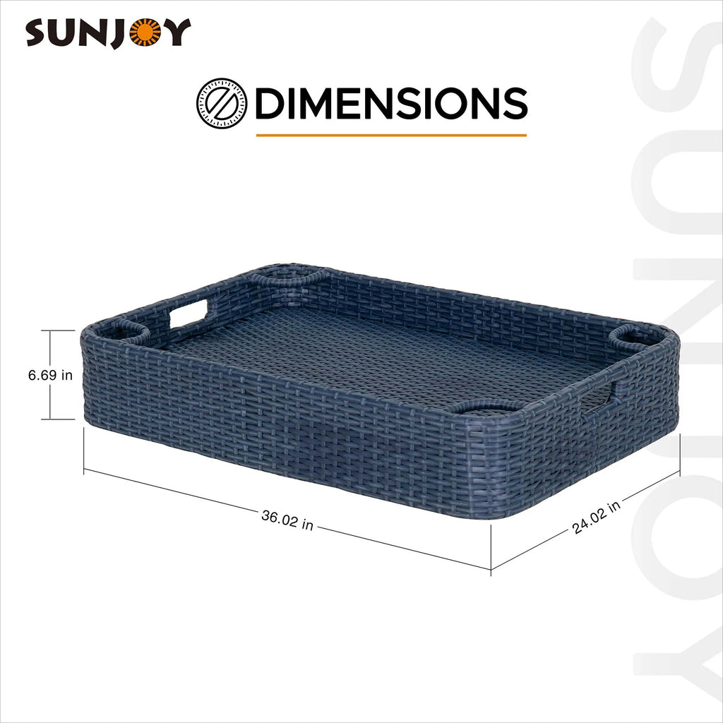 Navy Wicker Floating Pool Tray with Aluminum Frame S1868
