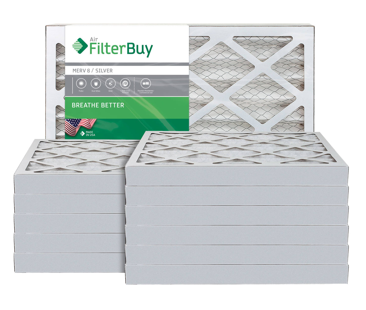 Silver MERV 8 17x25x2 Pleated AC Furnace Air Filter, Pack of 12 B83634