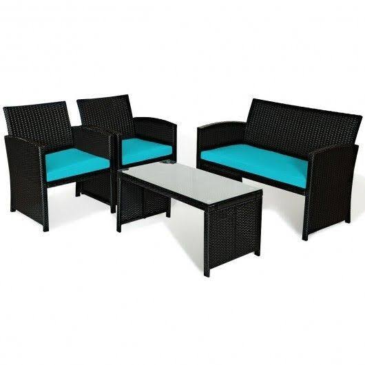 Turquoise Wicker Patio Sofa and Table Set U978