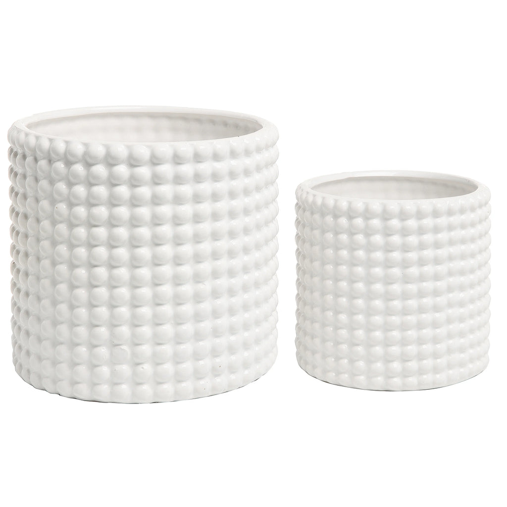 Set of 2 White Ceramic Flower Planter Pots N38366