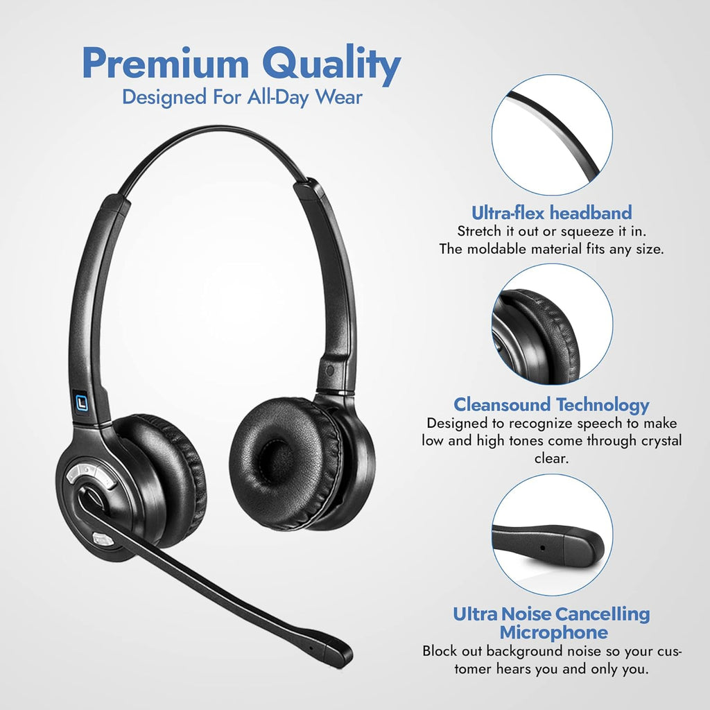 Wireless DECT Office Headset with Bluetooth for Desk Phone, Computer and Bluetooth Device P712784