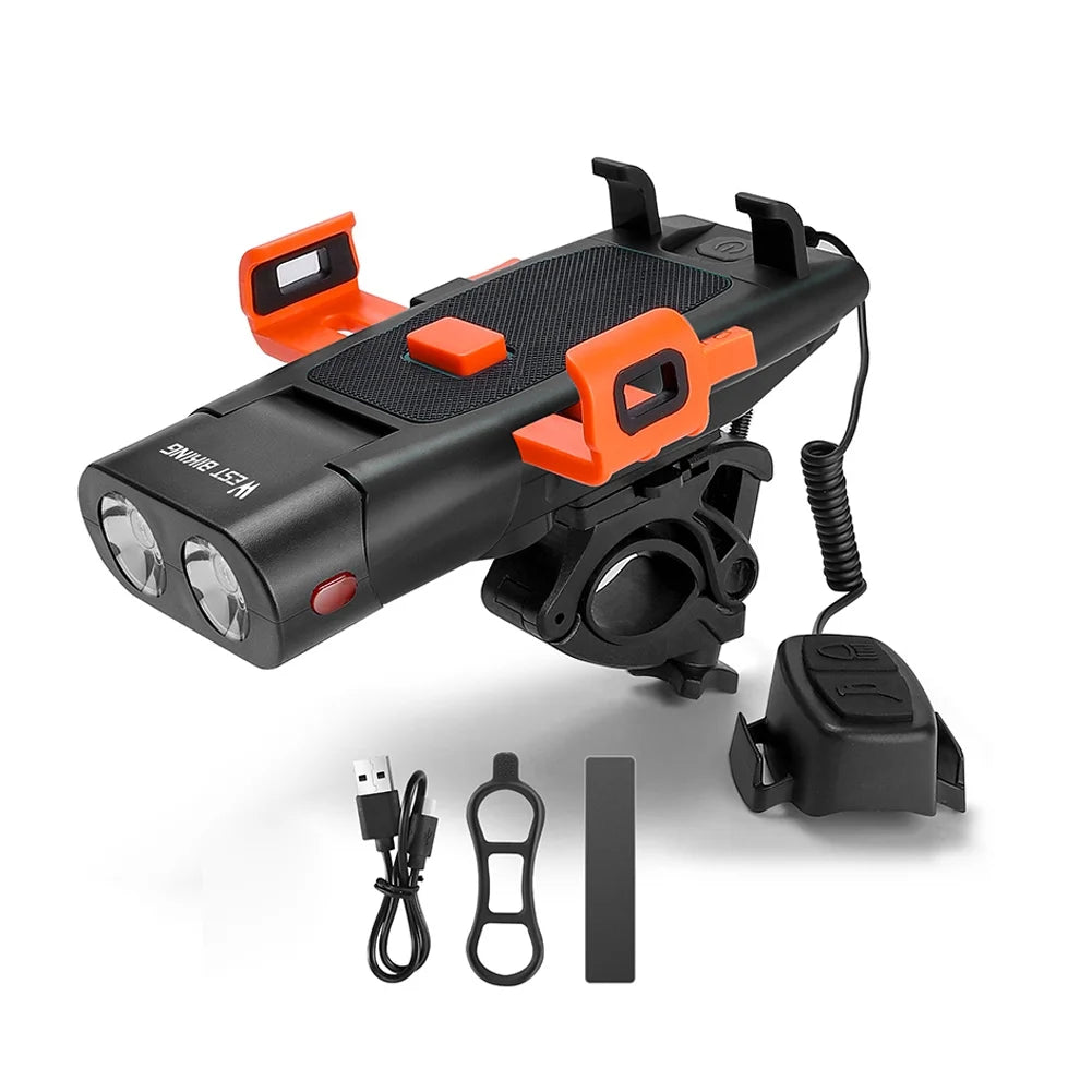 5in1 Bike Front Bracket Lamp Horn Mobilephone Holder Warning Bell Powerbanks USB Rechargeable Cycling Accessories H29687