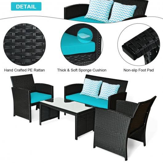 Turquoise Wicker Patio Sofa and Table Set U978