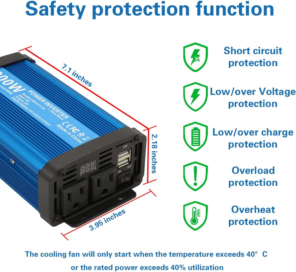 500W Pure Sine Wave Power Inverter DC 12V to 110V AC with 2.4A Dual USB W6241