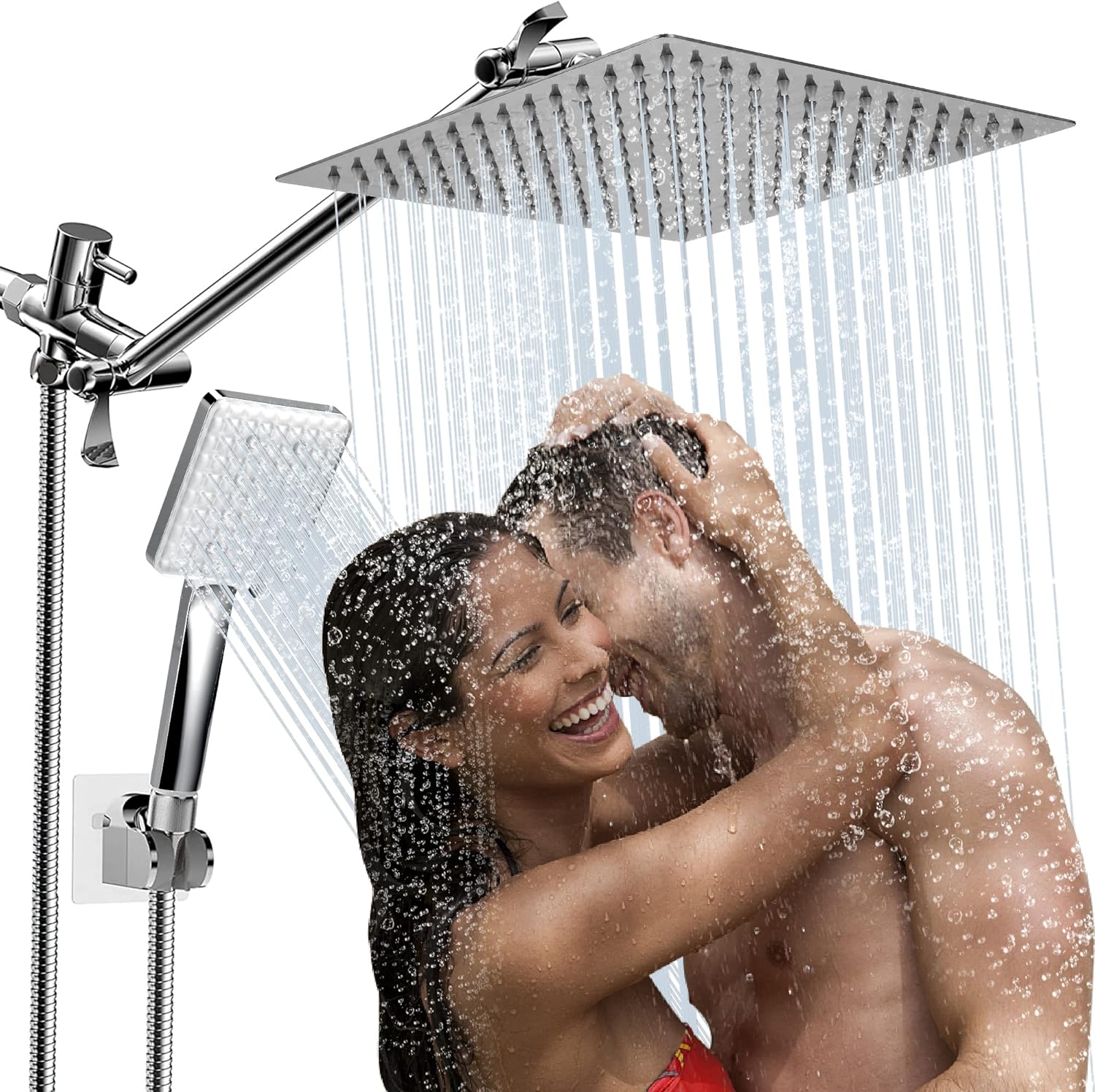 10" High Pressure Rainfall Shower Head Combo with Holder, Chrome Pack of 2 T80424