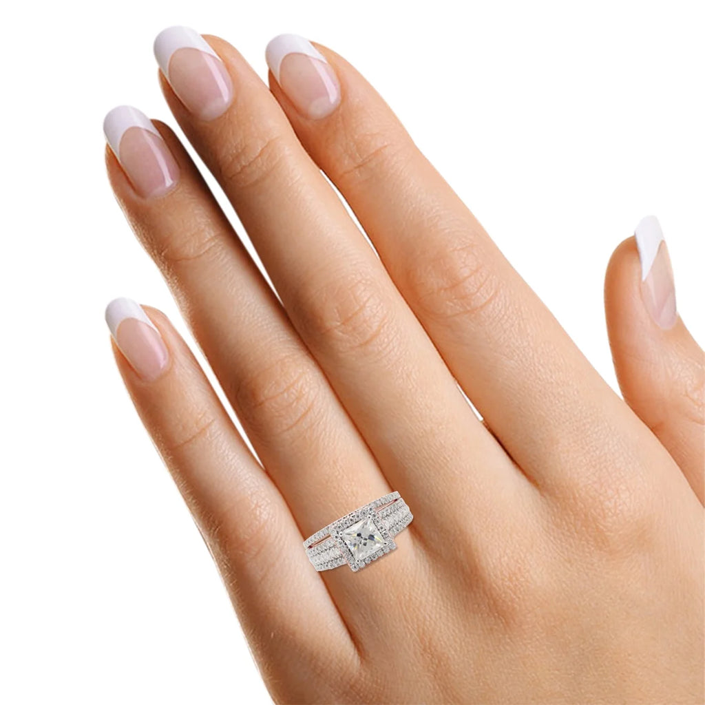 1 1/2 ct. t.w Princess & Round Cut Lab Created Moissanite Diamond Halo Engagement Ring In 14K Solid Rose Gold Q410