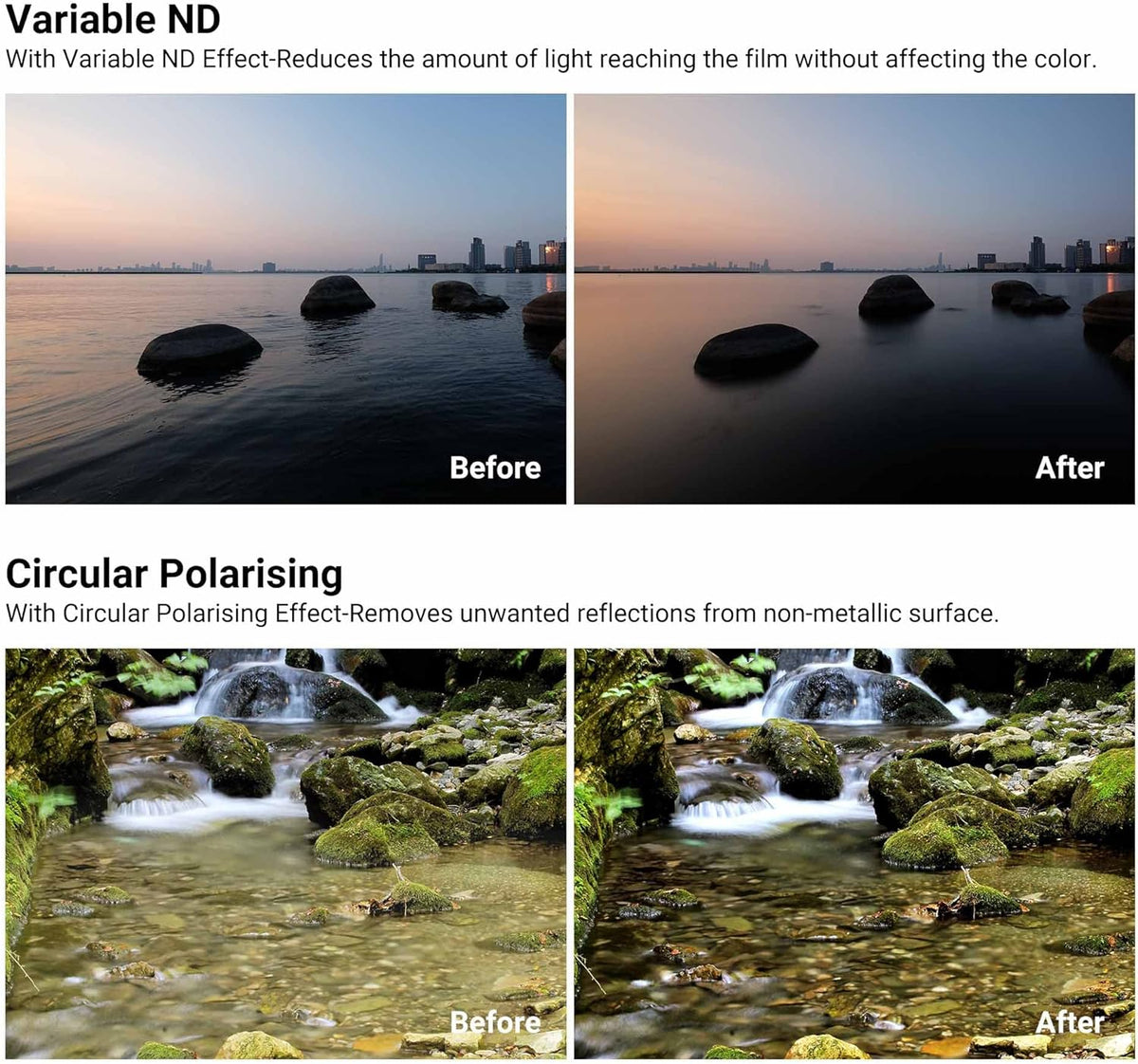 2-in-1 55mm Variable ND Filter & CPL Polarizer Filter, ND2-ND32, with Storage Case and Lens Cap K4296