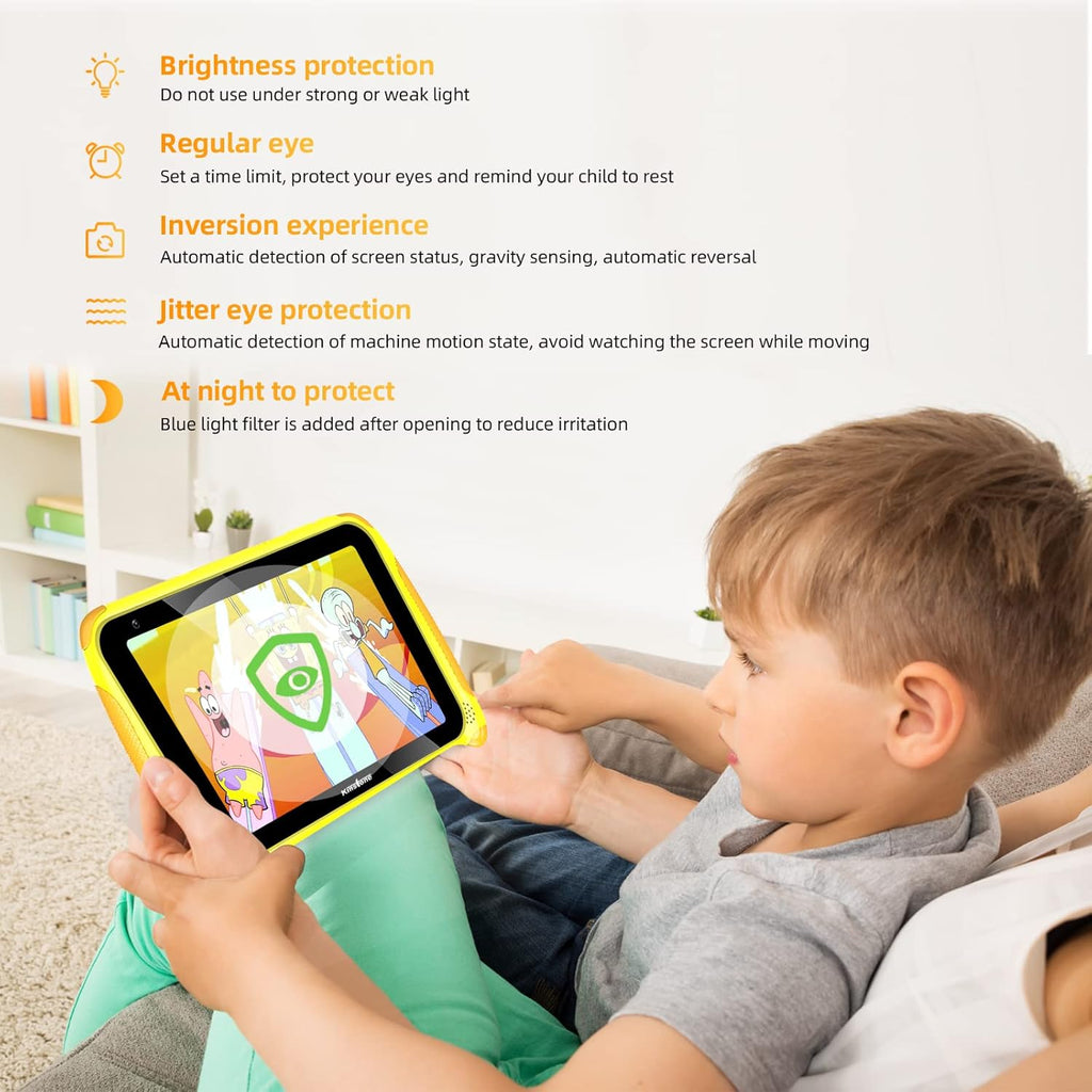 Yellow 7 inch Kids Tablet Android 11 Quad Core 2GB RAM 32GB Dual Camera WiFi Bluetooth 4.2 Pack of 2 F64576