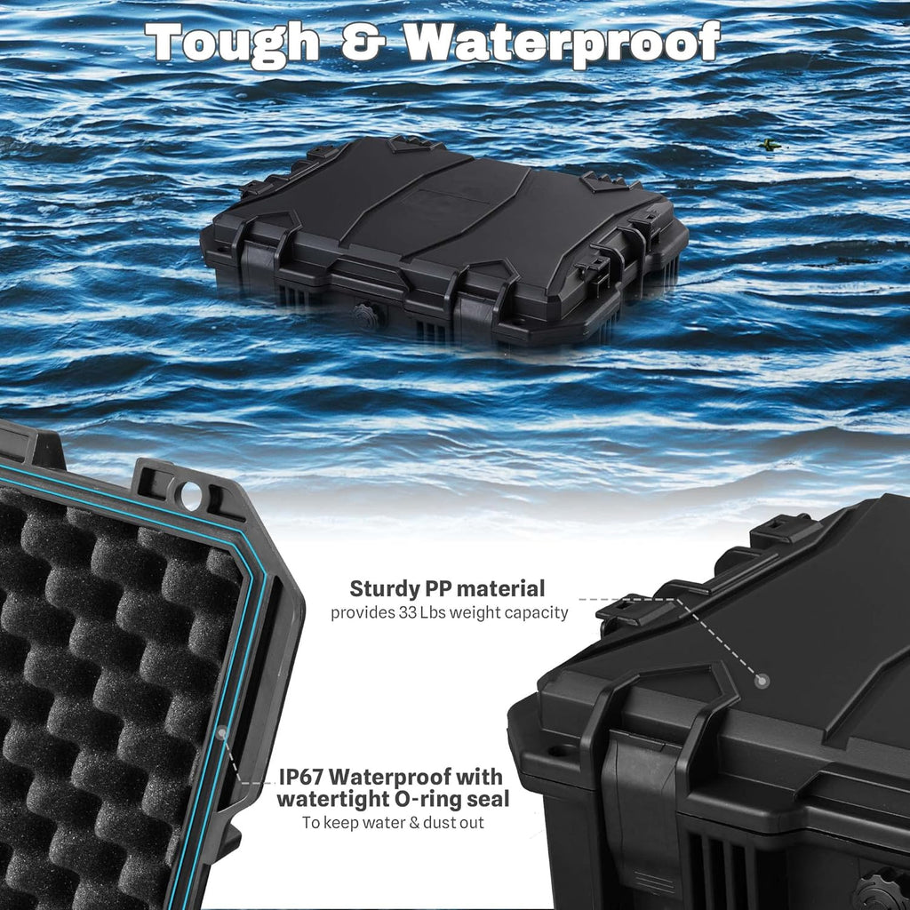 Black Rolling Waterproof Hard Camera Case with Wheels R266